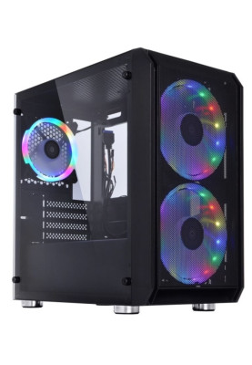 Корпус Qube NEPTUNE mini Black, без БЖ, Mini Tower, Mini ITX, microATX, 1хUSB 3.0, 2хUSB 2.0, 2x160 мм ARGB LED, 1x120 мм ARGB LED, 420x210x350 мм, 3 кг (QB08N_FCNU3)