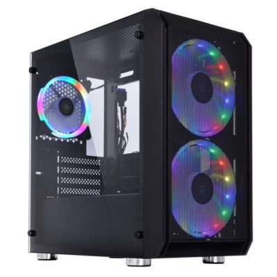 Корпус Qube NEPTUNE mini Black, без БЖ, Mini Tower, Mini ITX, microATX, 1хUSB 3.0, 2хUSB 2.0, 2x160 мм ARGB LED, 1x120 мм ARGB LED, 420x210x350 мм, 3 кг (QB08N_FCNU3)