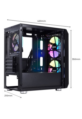 Корпус Qube NEPTUNE mini Black, без БЖ, Mini Tower, Mini ITX, microATX, 1хUSB 3.0, 2хUSB 2.0, 2x160 мм ARGB LED, 1x120 мм ARGB LED, 420x210x350 мм, 3 кг (QB08N_FCNU3)