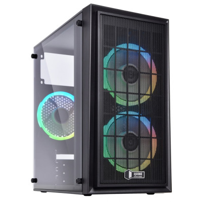 Корпус Qube QBC01 Black, без БЖ, Mini Tower, Mini ITX, microATX, 2хUSB 3.0, 3x120 мм RGB LED, 290x185x350 мм, 2.9 кг (QBC01_FCNU3)