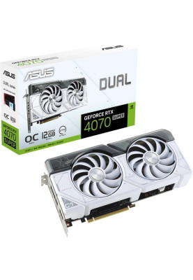 Відеокарта GeForce RTX 4070 SUPER, Asus, DUAL OC (White Edition), 12Gb GDDR6X, 192-bit, HDMI/3xDP, 2520/21000 MHz, 16-pin (DUAL-RTX4070S-O12G-WHITE)