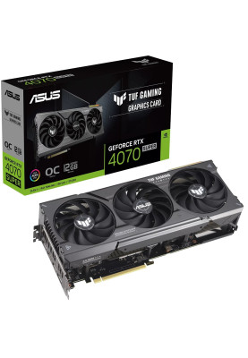 Відеокарта GeForce RTX 4070 SUPER, Asus, TUF GAMING OC, 12Gb GDDR6X, 192-bit, HDMI/3xDP, 2595/21000 MHz, 16-pin (TUF-RTX4070S-O12G-GAMING)