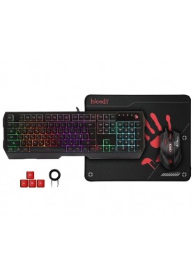 Комплект Bloody B1700, клавіатура+миша+килимок, Black, USB, LED-підсвічування клавіатури, LED підсвічування корпуса миші