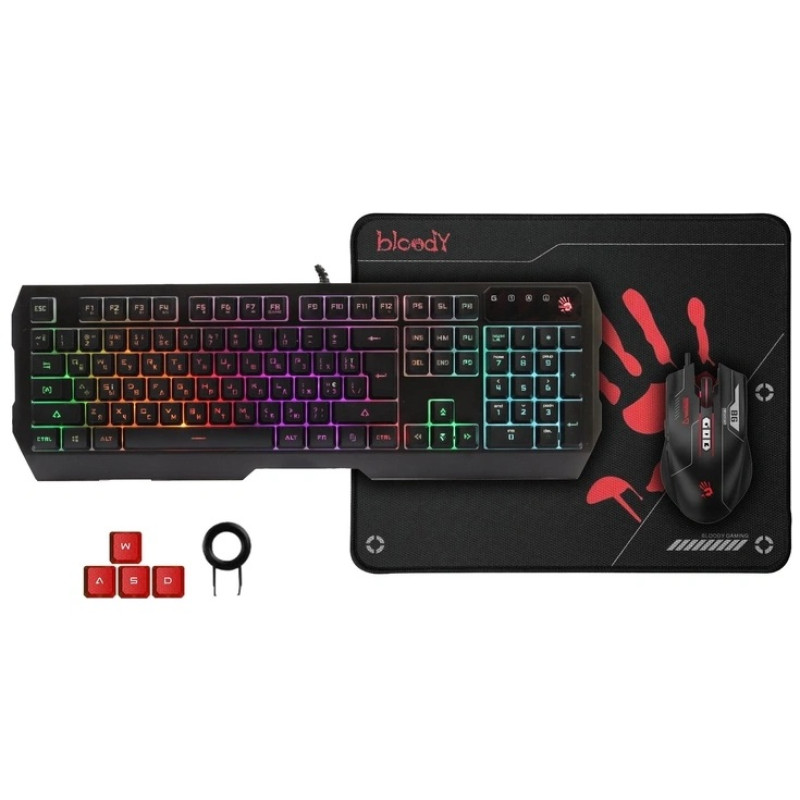 Комплект Bloody B1700, клавіатура+миша+килимок, Black, USB, LED-підсвічування клавіатури, LED підсвічування корпуса миші