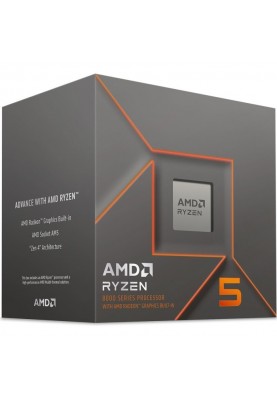 Процесор AMD (AM5) Ryzen 5 8600G, Box, 6x4.3 GHz (Turbo Boost 5.0 GHz), Radeon 760M, L3 16Mb, Ryzen AI, Phoenix (Zen 4), 4 nm, TDP 65 Вт, розблокований множник (100-100001237BOX)