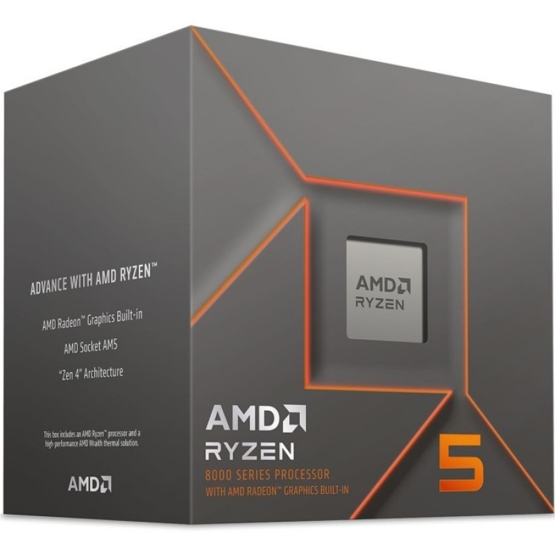 Процесор AMD (AM5) Ryzen 5 8600G, Box, 6x4.3 GHz (Turbo Boost 5.0 GHz), Radeon 760M, L3 16Mb, Ryzen AI, Phoenix (Zen 4), 4 nm, TDP 65 Вт, розблокований множник (100-100001237BOX)