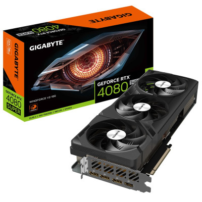 Відеокарта GeForce RTX 4080 SUPER, Gigabyte, WINDFORCE V2, 16Gb GDDR6X, 256-bit, HDMI/3xDP, 2550/23000 MHz, 16-pin (GV-N408SWF3V2-16GD)