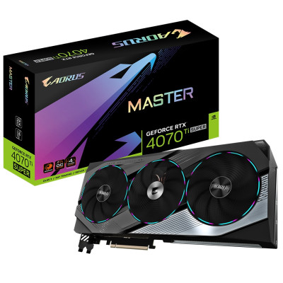 Відеокарта GeForce RTX 4070 Ti SUPER, Gigabyte, AORUS MASTER, 16Gb GDDR6X, 256-bit, HDMI/3xDP, 2670/21000 MHz, 16-pin (GV-N407TSAORUS M-16GD)