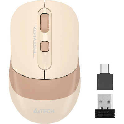 Миша A4Tech Fstyler FG10CS, Desk+Air, Cafe Latte, оптична, бездротова, 1000/1600/2000 dpi, 4 кнопки, вбудований акумулятор, USB/USB Type-C