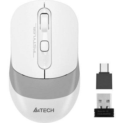 Миша A4Tech Fstyler FG10CS, Desk+Air, Grayish White, оптична, бездротова, 1000/1600/2000 dpi, 4 кнопки, вбудований акумулятор, USB/USB Type-C