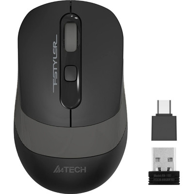 Миша A4Tech Fstyler FG10CS, Desk+Air, Stone Grey, оптична, бездротова, 1000/1600/2000 dpi, 4 кнопки, вбудований акумулятор, USB/USB Type-C
