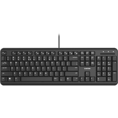 Клавіатура Canyon HKB-20, Black, USB, ультратонка, 104 кнопки, 13 мультимедіа-функцій, безшумні клавіші з преміальними перемикачами, 1.8 м (CNS-HKB02)