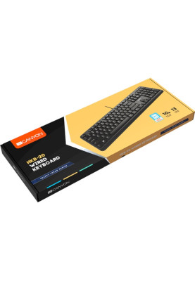 Клавіатура Canyon HKB-20, Black, USB, ультратонка, 104 кнопки, 13 мультимедіа-функцій, безшумні клавіші з преміальними перемикачами, 1.8 м (CNS-HKB02)