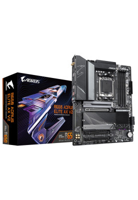 Материнська плата AM5 Gigabyte B650 AORUS ELITE AX V2, B650, 4xDDR5, Int.Video (CPU), 4xSATA3, 3xM.2, 1xPCI-E 4.0 16x, 2xPCI-E 3.0 16x, Realtek 7.1, Realtek 2.5Gb, WiFi 6E, Bluetooth 5.3, 10xUSB3.2/6xUSB2.0, HDMI/DP, ATX