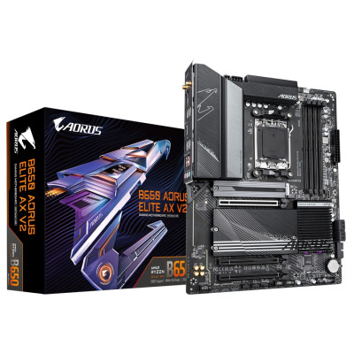 Материнська плата AM5 Gigabyte B650 AORUS ELITE AX V2, B650, 4xDDR5, Int.Video (CPU), 4xSATA3, 3xM.2, 1xPCI-E 4.0 16x, 2xPCI-E 3.0 12x, Real 6E, Bluetooth 5.3, 10xUSB3.2/6xUSB2.0, HDMI/DP, ATX