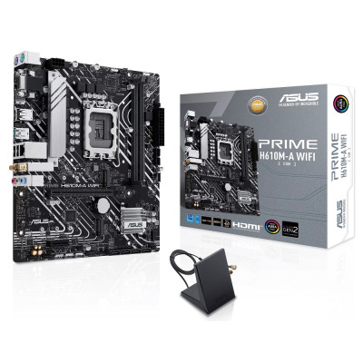 Мат.плата LGA1700, Asus PRIME H610M-A WIFI, H610, 2xDDR5, Int.Video(CPU), 4xSATA3, 2xM.2, 1xPCI-E 4.0 x16, 1xPCI-E 3.0 x1, ALC997, I225V, WiFi 5, Bluetooth 5.0, 4xUSB3.2/6xUSB2.0, VGA/HDMI/DP, MicroATX