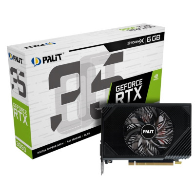 Відеокарта GeForce RTX 3050, Palit, StormX, 6Gb GDDR6, 96-bit, DVI/HDMI/DP, 1470/14000 MHz (NE63050018JE-1070F)