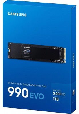 Твердотільний накопичувач M.2 1Tb, Samsung 990 Evo, PCI-E 4.0 x4, 3D TLC, 5000/4200 MB/s (MZ-V9E1T0BW)