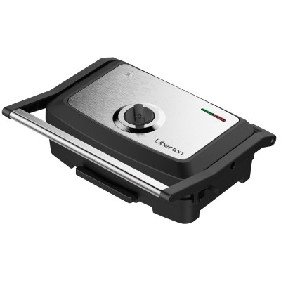 Електрогриль Liberton LPG-1400, Inox/Black, 1500W, закритий (двосторонній), індикатор готовності їжі, регульований контроль температури, відкривання на 180град, розмір пластини 28х17см, антипригарне покриття, піддон для жиру
