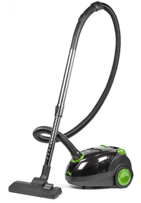 Пилосос Holmer HVC-08 ECO, Black/Green, 900W, мішковий, об'єм пилезборника 2л, багаторазовий мішок, насадки: універсальна щітка підлога/килим; 2в1 для м'яких меблів і щілинна, телескопічна трубка, багатоступінчастий мікрофільтр