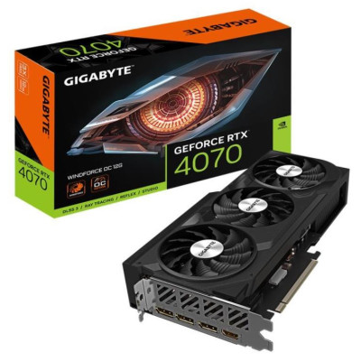 Відеокарта GeForce RTX 4070, Gigabyte, WINDFORCE OC, 12Gb GDDR6X, 192-bit, HDMI/3xDP, 2490/21000 MHz, 8-pin (GV-N4070WF3OC-12GD)_У2 (сліди встановлення, пошкоджене пакування)