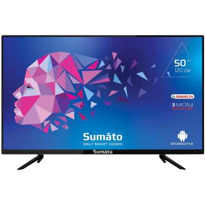 Телевізор 50" Sumato 50FTS03, LED, 1920x1080, 60 Гц, Smart TV, Android 13.0, DVB-T2/C, 3xHDMI, USB, VESA 200x100