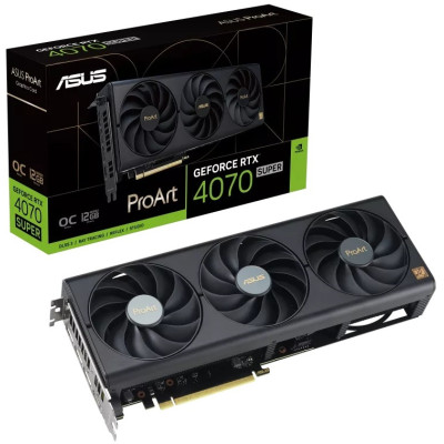 Відеокарта GeForce RTX 4070 SUPER, Asus, ProArt, 12Gb GDDR6X, 192-bit, HDMI/3xDP, 2565/21000 MHz, 16-pin (PROART-RTX4070S-O12G)