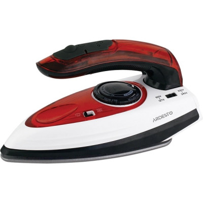Праска Ardesto TI-S1200, White/Red, 1000W, дорожня, підошва керамічна, ємність для води 70 мл, постійна пара 15 г/хв, складна ручка, вертикальне відпарювання