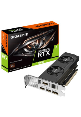 Відеокарта GeForce RTX 3050, Gigabyte, OC, 6Gb GDDR6, 96-bit, 2xHDMI/2xDP, 1477/14000 MHz, Low profile (GV-N3050OC-6GL)