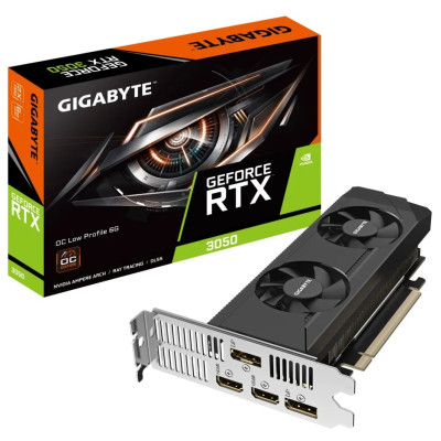 Відеокарта GeForce RTX 3050, Gigabyte, OC, 6Gb GDDR6, 96-bit, 2xHDMI/2xDP, 1477/14000 MHz, Low profile (GV-N3050OC-6GL)