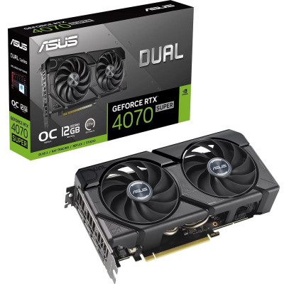 Відеокарта GeForce RTX 4070 SUPER, Asus, DUAL EVO OC, 12Gb GDDR6X, 192-bit, HDMI/3xDP, 2550/21000 MHz, 16-pin (DUAL-RTX4070S-O12G-EVO)