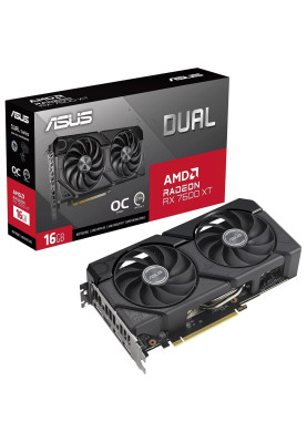 Відеокарта Radeon RX 7600 XT, Asus, DUAL OC, 16Gb GDDR6, 128-bit, HDMI/3xDP, 2801/18000 MHz, 8-pin (DUAL-RX7600XT-O16G)