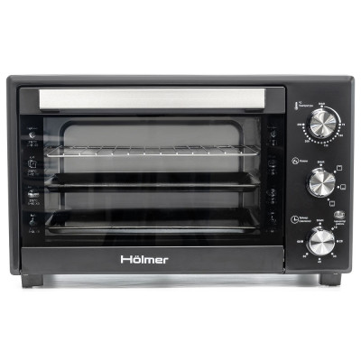 Електродуховка Holmer HEO-242B, Black, 1700W, 42л, механічне керування, в комплекті деко з антипригарним покриттям, решітка гриль та ручка, індикатор роботи, таймер, 70°С-250°С