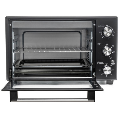 Електродуховка Holmer HEO-242B, Black, 1700W, 42л, механічне керування, в комплекті деко з антипригарним покриттям, решітка гриль та ручка, індикатор роботи, таймер, 70°С-250°С