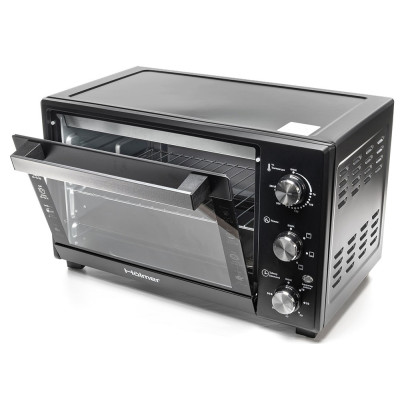 Електродуховка Holmer HEO-242B, Black, 1700W, 42л, механічне керування, в комплекті деко з антипригарним покриттям, решітка гриль та ручка, індикатор роботи, таймер, 70°С-250°С