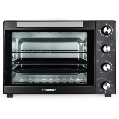 Електродуховка Holmer HEO-162C, Black, 1900w, 60л, конвекція, в комплекті 2 деко з антипригарним покриттям, індикатор роботи, таймер, 70°С-250°С