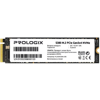 Твердотільний накопичувач SSD 256Gb, ProLogix S380, PCI-E 3.0 x4, M.2 2280, 3D TLC, 2300/2000 МБ/с (PRO256GS380)