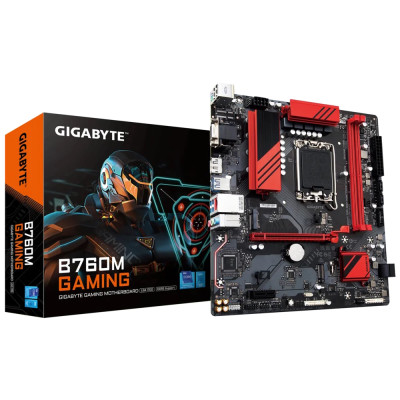 Материнська плата LGA1700, Gigabyte B760M GAMING, B760, 2xDDR5, Int.Video(CPU), 4xSATA3, 2xM.2, 1xPCI-E 4.0 x16, 1xPCI-E 3.0 x1, Realtek 7.1, RTL8125BG, 6xUSB3.2/6xUSB2.0, VGA/HDMI/DP, MicroATX