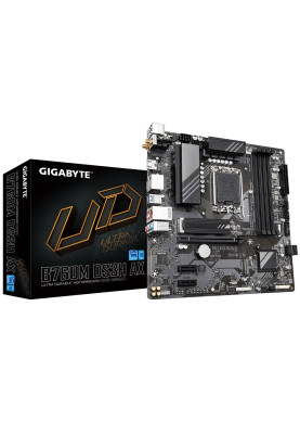 Материнська плата LGA1700, Gigabyte B760M DS3H AX, B760, 4xDDR5, Int.Video(CPU), 4xSATA3, 2xM.2, 1xPCI-E 4.0 x16, 2xPCI-E 3.0 x1, Realtek 7.1, RTL8125BG, WiFi 6E, Bluetooth 5.3, 6xUSB3.2/6xUSB2.0, HDMI/2xDP, MicroATX