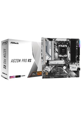 Материнська плата AM5 ASRock A620M Pro RS, A620, 4xDDR5, Int.Video (CPU), 4xSATA3, 3xM.2, 1xPCI-E 4.0 x16, 1xM.2 (Key E), ALC897, RTL8111H, 7xUSB3.2/8xUSB2.0, HDMI/DP, Micro ATX