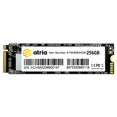 Твердотільний накопичувач M.2 256Gb, Atria X500S, PCI-E 3.0 x4, 3D TLC, 2300/1400 MB/s (ATNVMX500S/256)