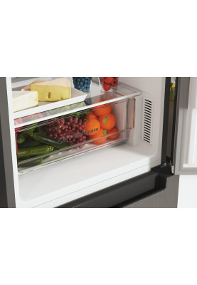 Холодильник Indesit INFC9 TI22X, Inox, двокамерний, ниж. мор. камера, No Frost, інвертор, загальний об'єм 367L, корисний об'єм 263L/104L, електронне керування, LED індикація, зона свіжості, A++, 202.7x59.6x67.8см