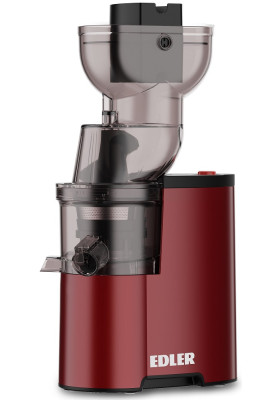 Соковитискач Edler EDJU-0055, Red, 150W, шнекова, ємність для соку 500мл, 1 швидкость + реверс, горловина "ціле яблуко" 75мм, контейнер для м'якоті 500мл, носик із захистом проти проливання, щіточка для чищення