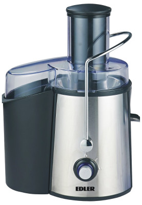 Соковитискач Edler EDJU-1045, Inox/Black, 700W, відцентрова, ємність для соку 1000мл, 2 швидкості, горловина "ціле яблуко" 75мм, контейнер для м'якоті 1700мл, перемикач з підсвіткою, корпус, лезо і фільтр з нерж. сталі