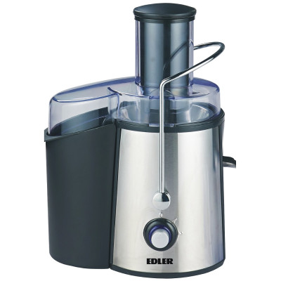 Соковитискач Edler EDJU-1045, Inox/Black, 700W, відцентрова, ємність для соку 1000мл, 2 швидкості, горловина "ціле яблуко" 75мм, контейнер для м'якоті 1700мл, перемикач з підсвіткою, корпус, лезо і фільтр з нерж. сталі