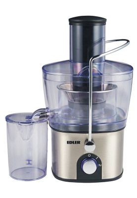 Соковитискач Edler EDJU-1146, Inox/Black, 1000W, відцентрова, ємність для соку 1000мл, 2 швидкості, горловина "ціле яблуко" 75мм, контейнер для м'якоті 1700мл, перемикач з підсвіткою, корпус, лезо і фільтр з нерж. сталі