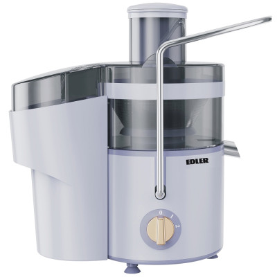 Соковитискач Edler EDJU-1248, White, 400W, відцентрова, 2 швидкості, горловина "ціле яблуко" 75мм, контейнер для м'якоті 1000мл, лезо і фільтр з нерж. сталі, носик із захистом проти проливання