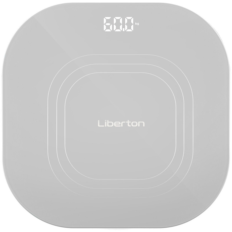 Ваги підлогові Liberton LBS-0814 SMART, Grey, LCD-дисплей, синхронизація по Bluetooth, максимальна вага 180кг, точність вимірювання 50г, матеріал поверхні ударостійке скло, індикатор заряду, індикатор перевантаження, живлення 3*AAA (у комплекті)