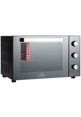 Електродуховка Castle CPE-45B, Black, 1700W, 45л, конвекція, подвійне термостійке скло, 4 нагрівальних елемента, підсвітка, таймер, термостат 70-250 °C, сховані регулятори, деко, решітка, ручка для деко, лоток для крихт
