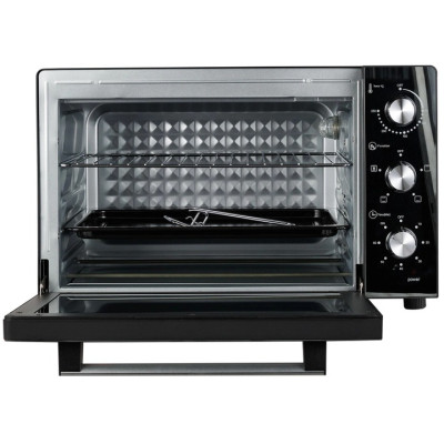 Електродуховка Castle CPE-45B, Black, 1700W, 45л, конвекція, подвійне термостійке скло, 4 нагрівальних елемента, підсвітка, таймер, термостат 70-250 °C, сховані регулятори, деко, решітка, ручка для деко, лоток для крихт